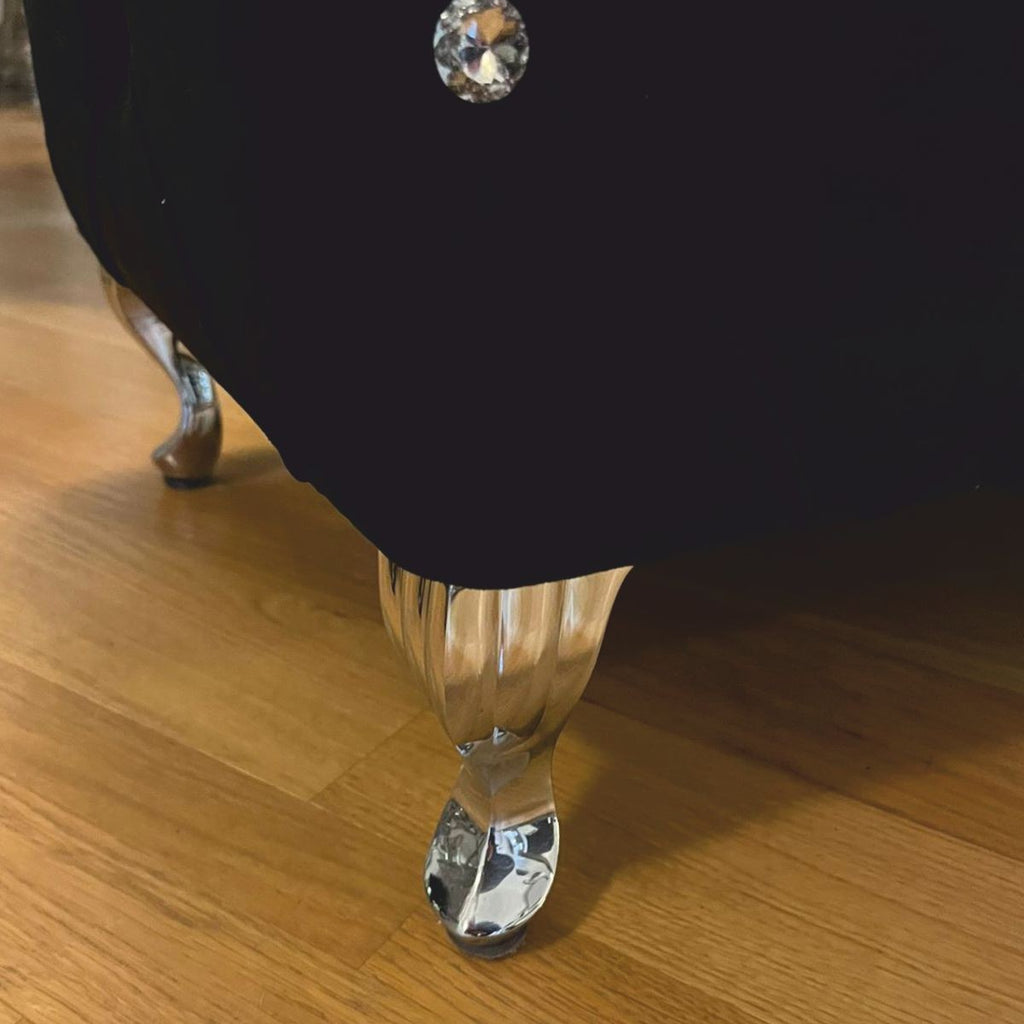 Barock Sitzbank mit Glitzersteinen Schwarz / Silber 100 cm - Barock Möbel