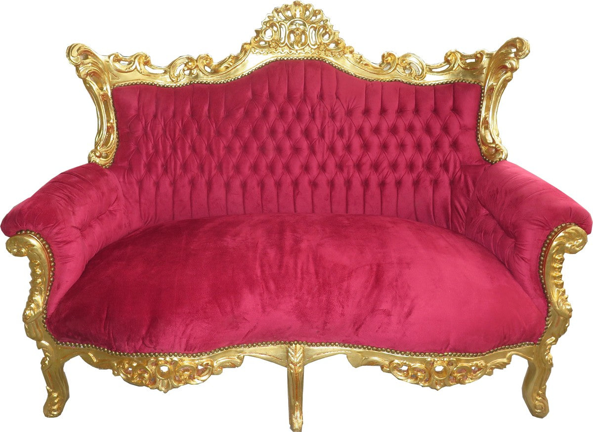 Barock 2er Sofa Master Bordeaux Rot / Gold - Wohnzimmer Möbel Loung Couch