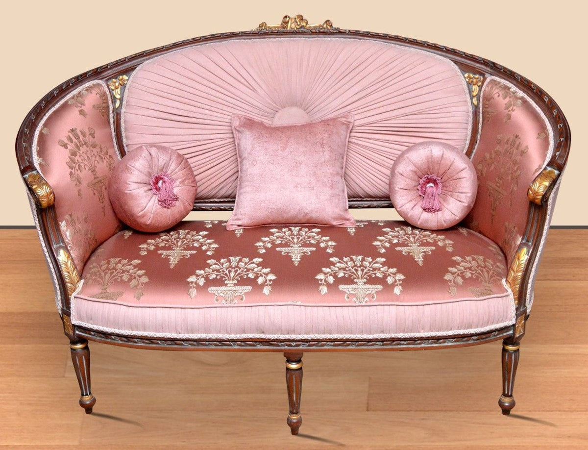 Barock Sofa Rosa Muster / Braun / Gold - Handgefertigtes Wohnzimmer Sofa im Barockstil - Prunkvolle Barock Wohnzimmer Möbel