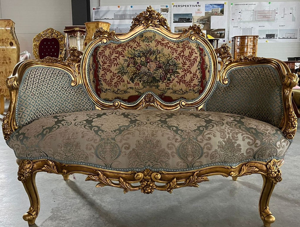 Barock Sofa Mehrfarbig / Gold - Handgefertigtes Wohnzimmer Sofa im Barockstil - Prunkvolle Barock Möbel - Barockstil Wohnzimmer Möbel - Edel & Prunkvoll