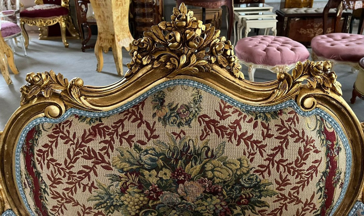 Barock Sofa Mehrfarbig / Gold - Handgefertigtes Wohnzimmer Sofa im Barockstil - Prunkvolle Barock Möbel - Barockstil Wohnzimmer Möbel - Edel & Prunkvoll