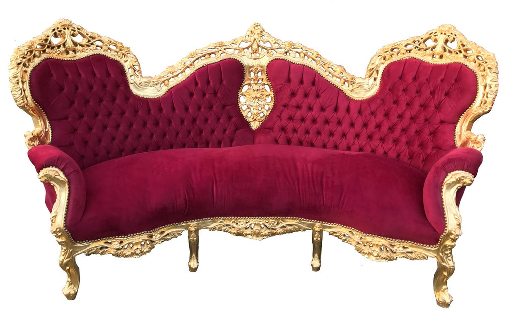 Barock Sofa Garnitur Bordeaux/Gold + 2 Sessel - Wohnzimmer Barock - Limited Edition