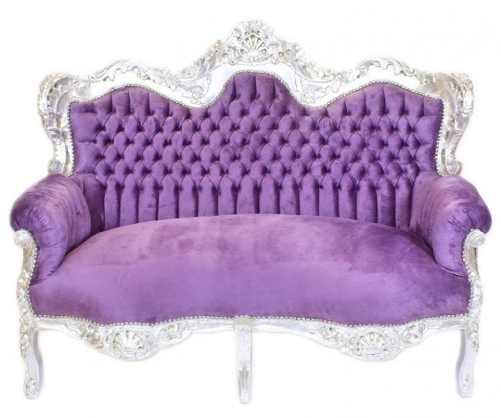 Barock Wohnzimmer Set King Lila / Silber - 2er Sofa + 2 Sessel