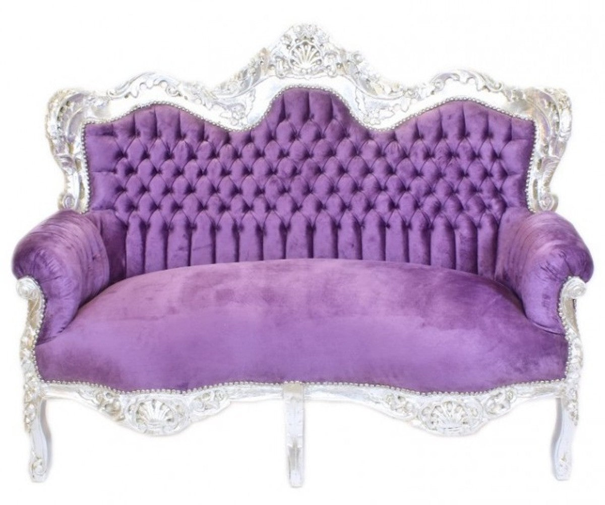 Barock Wohnzimmer Set King Lila / Silber - 2er Sofa + 2 Sessel
