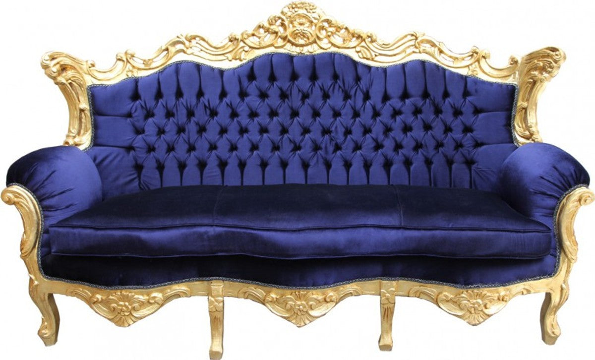 Barock Sofa Master Royal Blau / Gold - Wohnzimmer Möbel Couch Lounge Interior