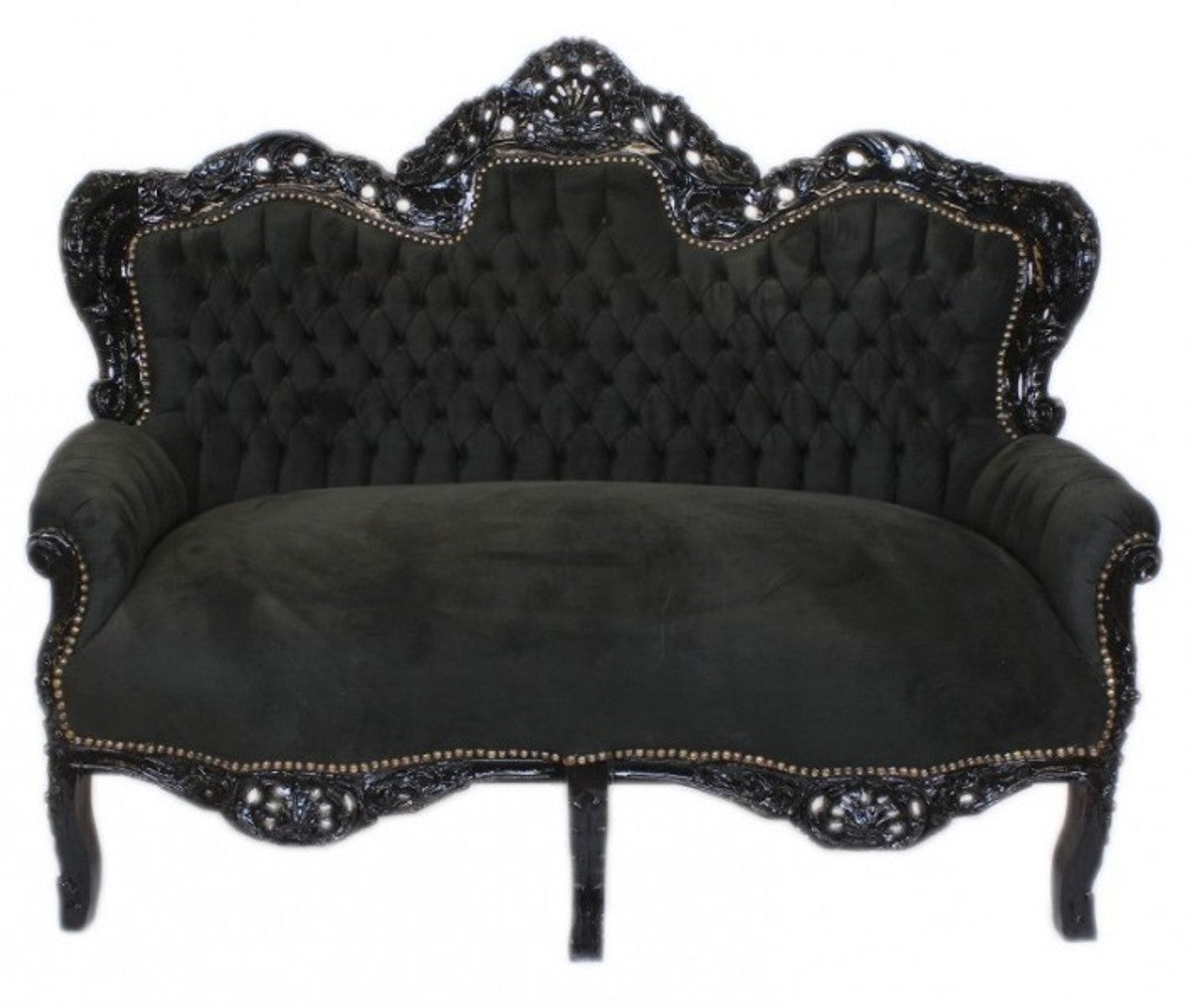 Barock Wohnzimmer Set King Schwarz / Schwarz - 2er Sofa + 2 Sessel