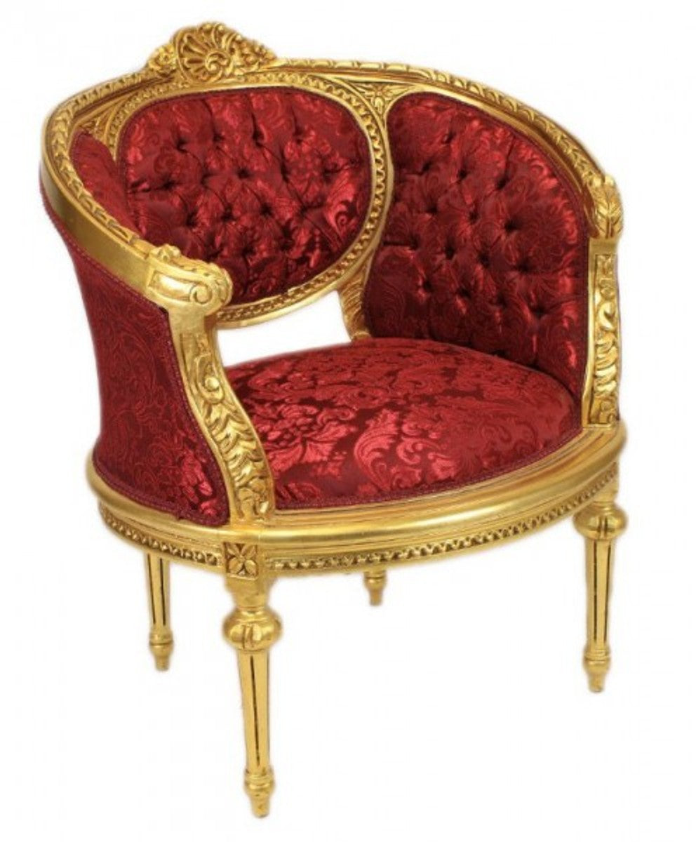 Barock Wohnzimmer Set Marseille Bordeaux Muster / Gold - Sofa + 2 Sessel