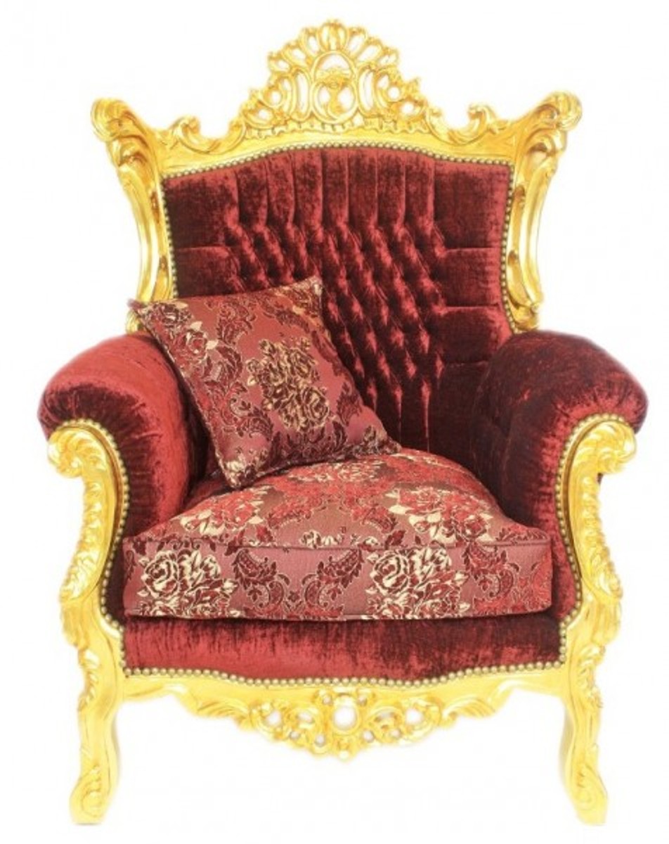 Barock Wohnzimmer Set Master Bordeaux Muster Samtstoff / Gold - 2er Sofa + 2 Sessel - Limited Edition!