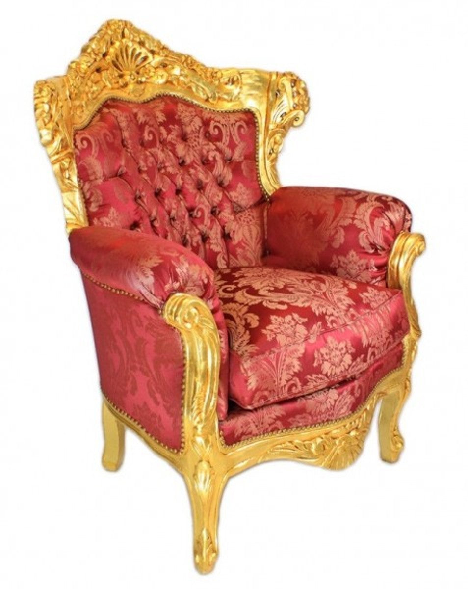Barock Wohnzimmer Set Bordeaux Bouquet Muster / Gold - 3er Sofa + 2 Sessel