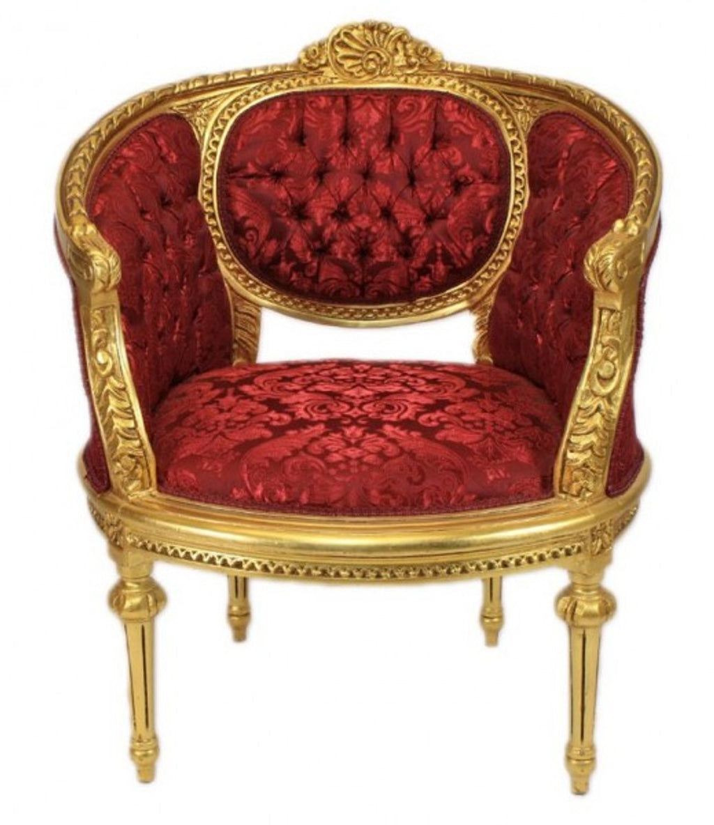 Barock Wohnzimmer Set Marseille Bordeaux Muster / Gold - Sofa + 2 Sessel