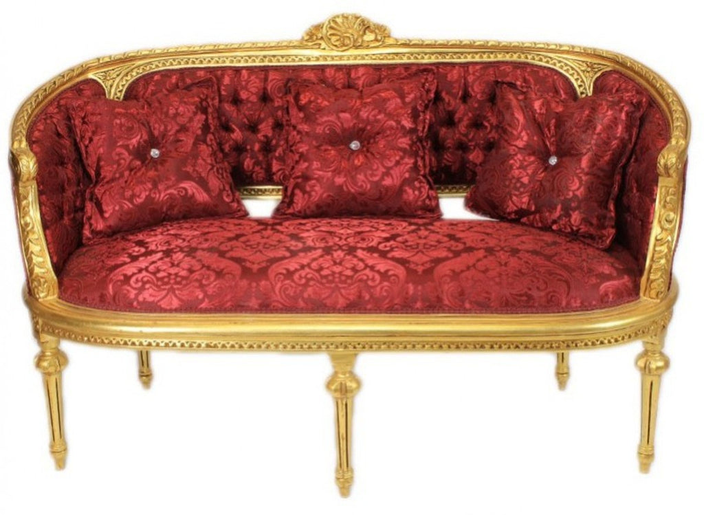 Barock Wohnzimmer Set Marseille Bordeaux Muster / Gold - Sofa + 2 Sessel