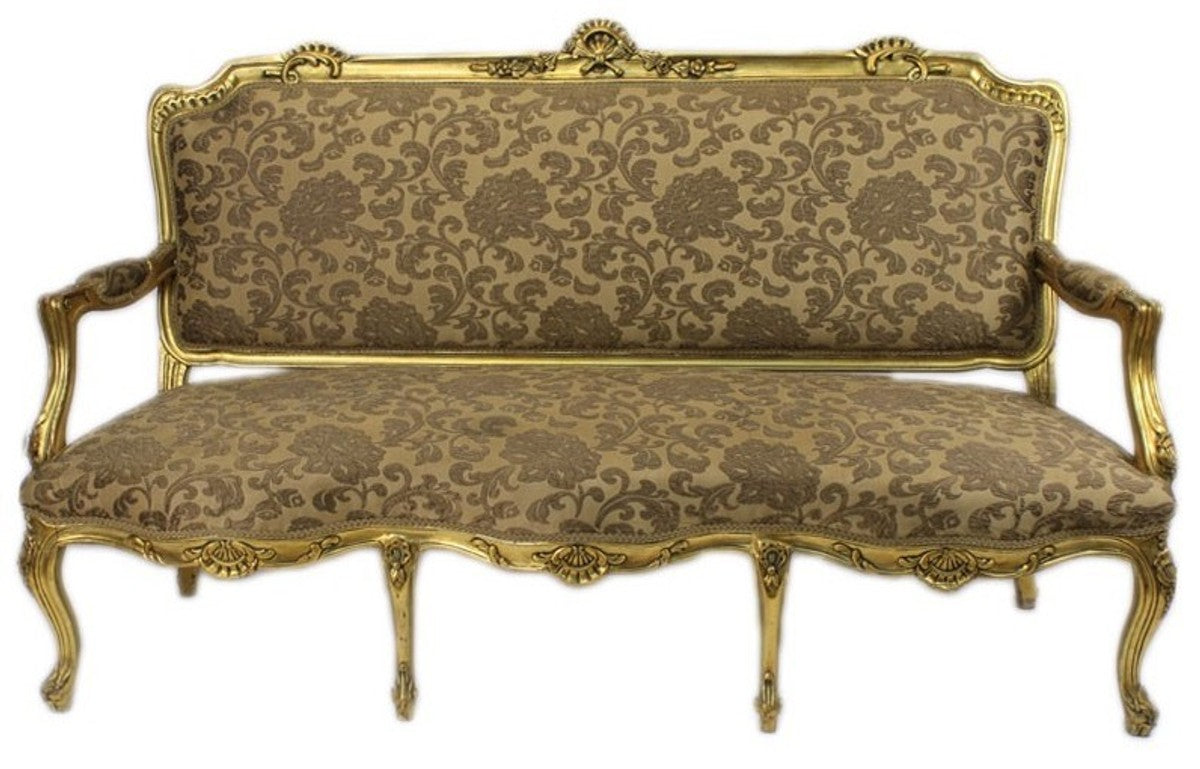 Barock Wohnzimmer Set Strassbourg Gold Muster / Antik Stil Gold - Sofa + 2 Sessel