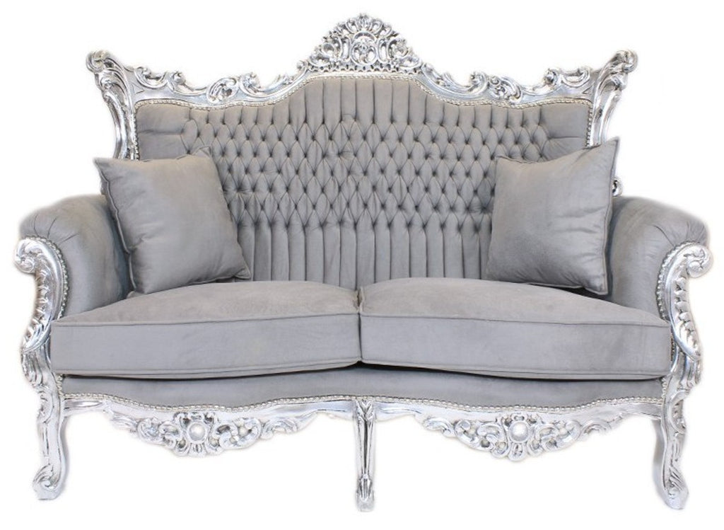 Barock Wohnzimmer Set Master Grau / Silber - 2er Sofa + 2 Sessel
