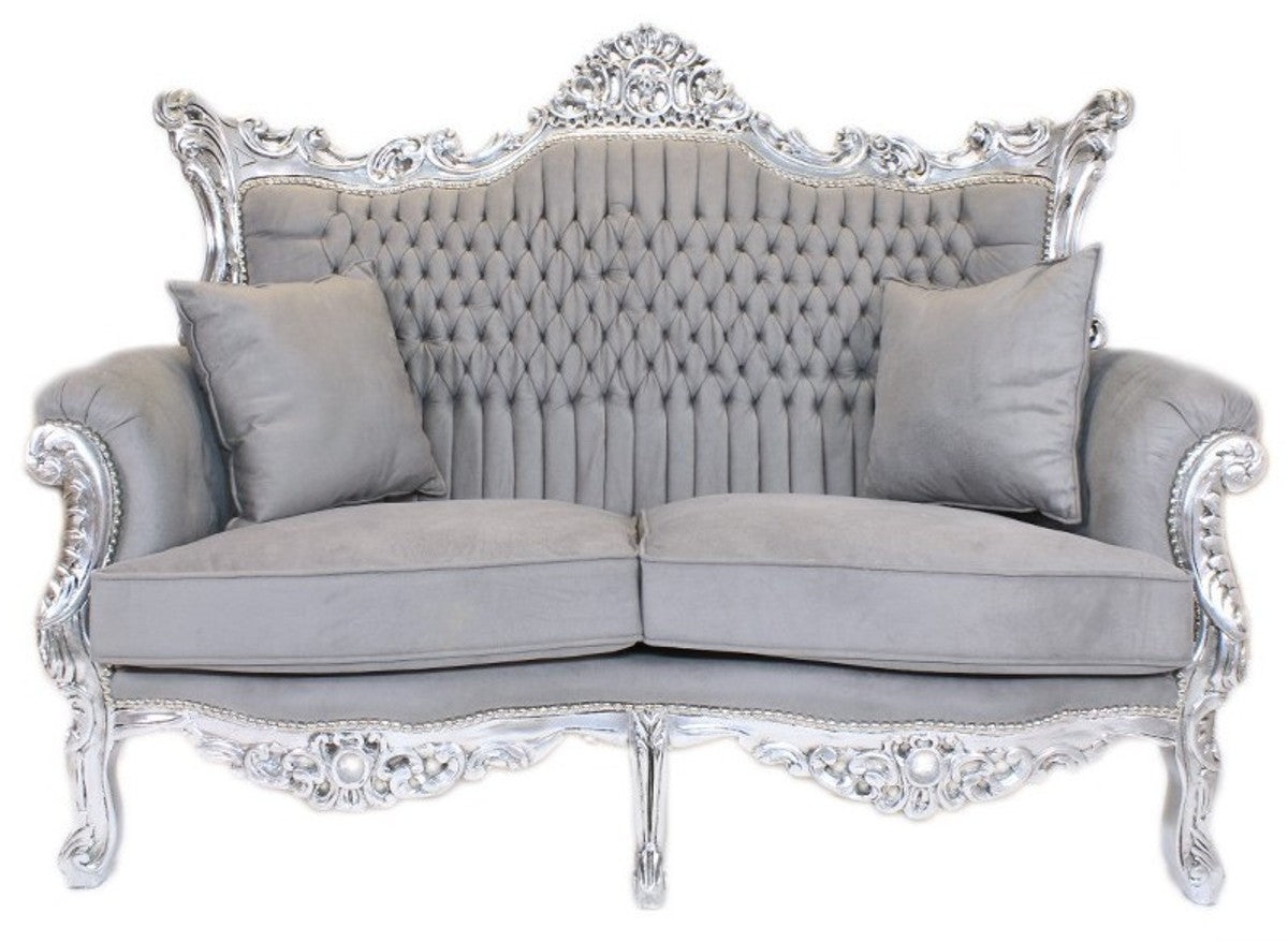 Barock Wohnzimmer Set Master Grau / Silber - 2er Sofa + 2 Sessel