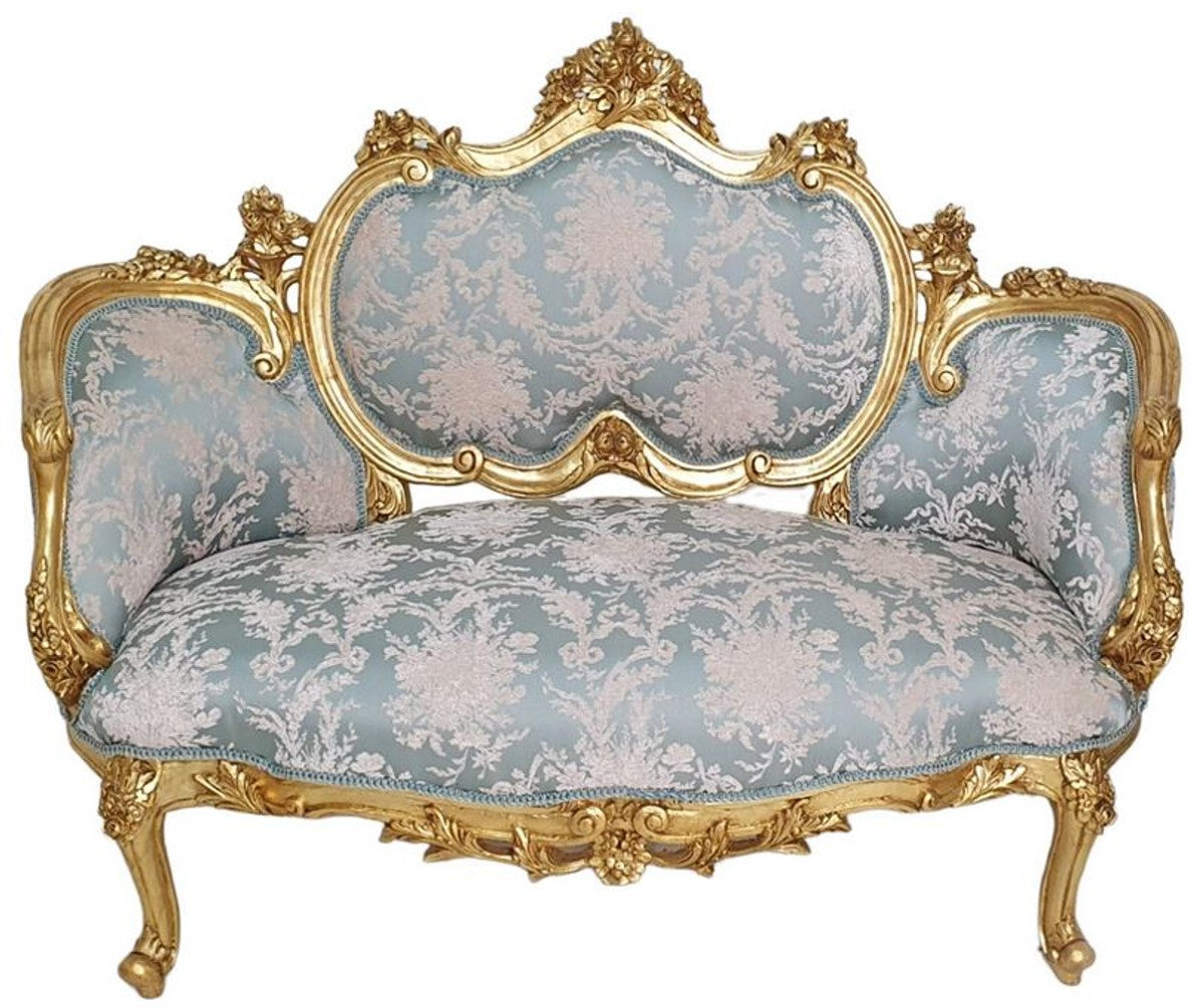 Barock Sofa Türkis / Rosa / Gold - Handgefertigtes Wohnzimmer Sofa im Barockstil - Wohnzimmer Möbel im Barockstil - Antik Stil Möbel - Prunkvolle Barock Möbel - Barock Einrichtung