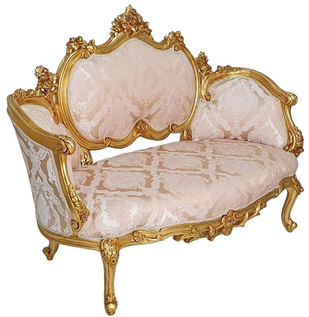 Barock Sofa Rosa / Weiß / Gold - Handgefertigtes Wohnzimmer Sofa im Barockstil - Wohnzimmer Möbel im Barockstil - Antik Stil Möbel - Prunkvolle Barock Möbel - Barock Einrichtung