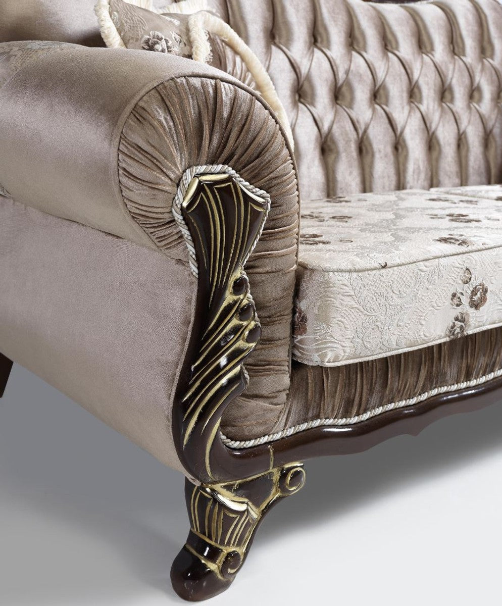Barock Sofa Braun / Beige / Schwarz / Gold 230 x 84 x H. 100 cm - Prunkvolles Wohnzimmer Sofa mit Blumenmuster - Barockstil Möbel