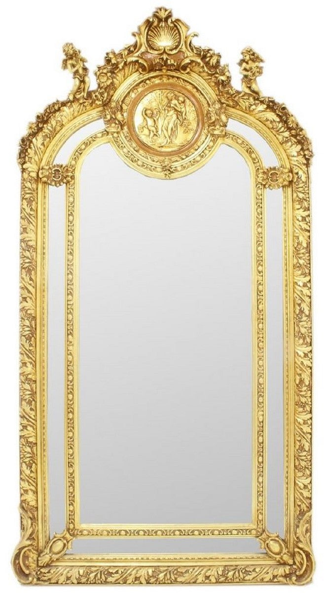 Barock Spiegel Gold 105 x H. 210 cm - Prunkvoller Wandspiegel im Barockstil - Antik Stil Garderoben Spiegel - Wohnzimmer Spiegel - Barock Möbel