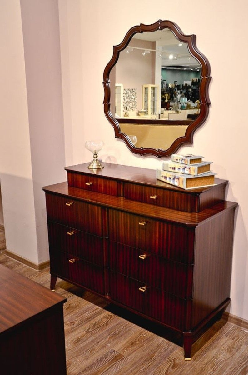 Art Deco Spiegel Dunkelbraun 89 x 3 x H. 89 cm - Eleganter Mahagoni Wandspiegel - Garderoben Spiegel - Wohnzimmer Spiegel - Art Deco Möbel