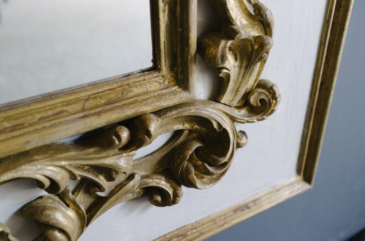 Barock Spiegel Grau / Gold 104,5 x H. 128 cm - Prunkvoller handgefertigter Wandspiegel mit dekorativem Rahmen und wunderschönen Verzierungen