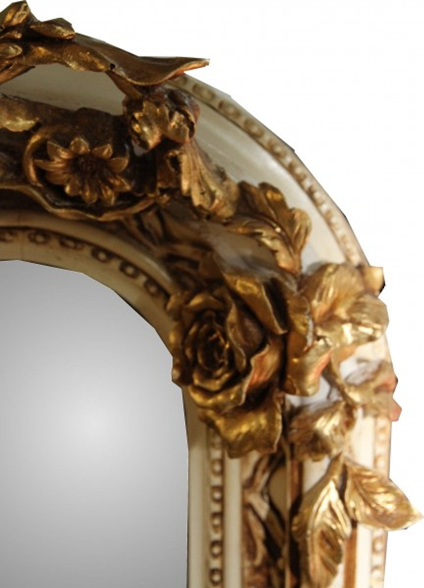 Barock Wandspiegel Altweiß / Gold Antik-Look H 159 cm x B 89 cm - Edel & Prunkvoll Spiegel