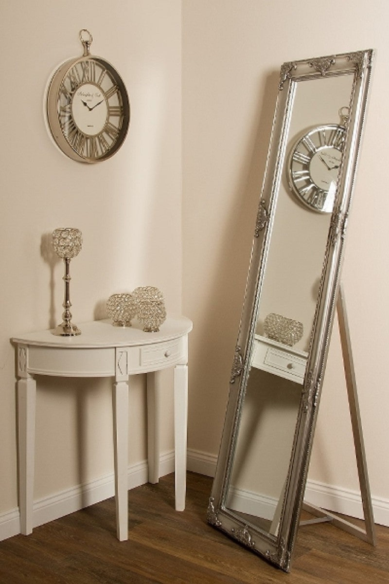 Barock Standspiegel Silber 50 x H. 180 cm - Handgefertigter Spiegel mit Holzrahmen & wunderschönen Verzierungen