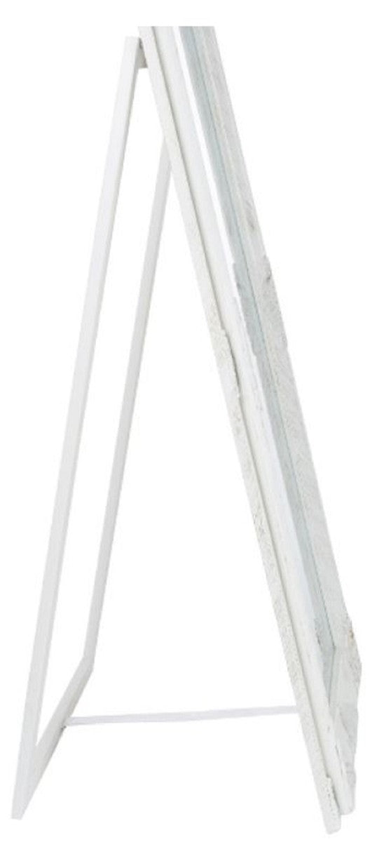 Barock Standspiegel Weiß / Gold 50 x H. 180 cm - Handgefertigter Spiegel mit Holzrahmen & wunderschönen Verzierungen