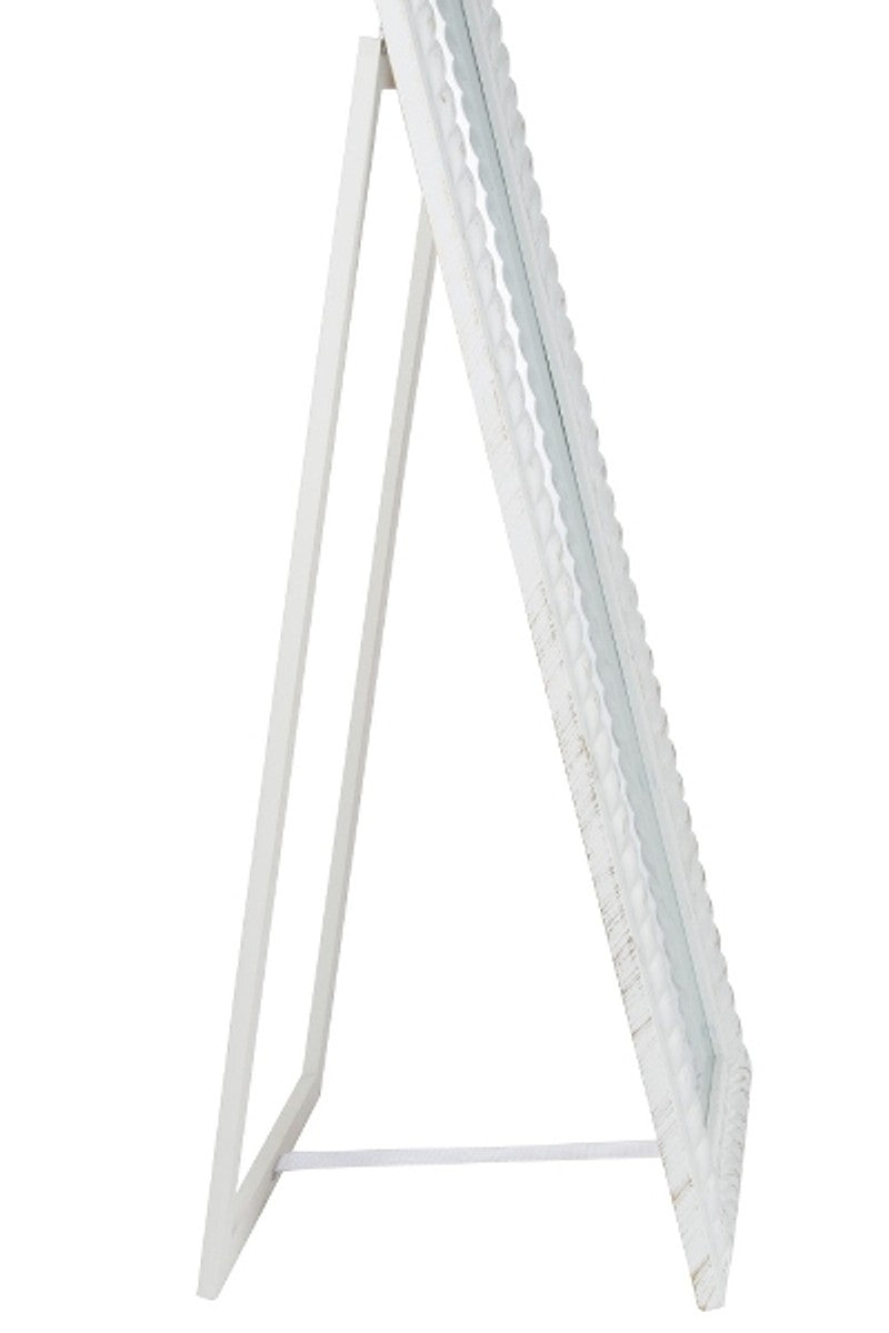 Barock Standspiegel Weiss mit wunderschönem antik-weißem Kordelrahmen H. 180 cm - Handgefertigt