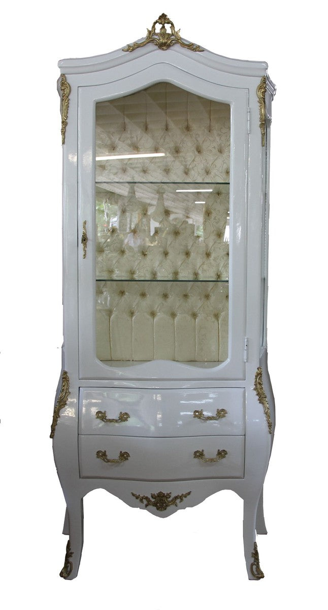Barock Vitrine Weiß / Gold - Vitrinenschrank - Wohnzimmerschrank Glasvitrine