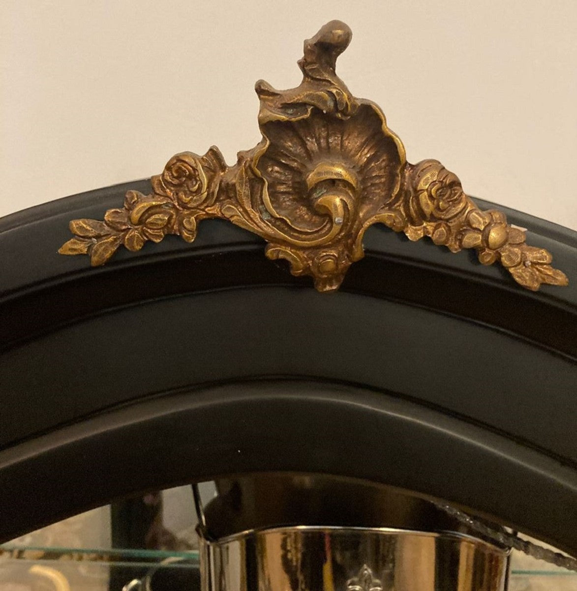 Barock Vitrine Schwarz / Mehrfarbig / Gold / Messing - Handgefertigter Massivholz Vitrinenschrank mit Glastür und 2 Schubladen - Barock Möbel