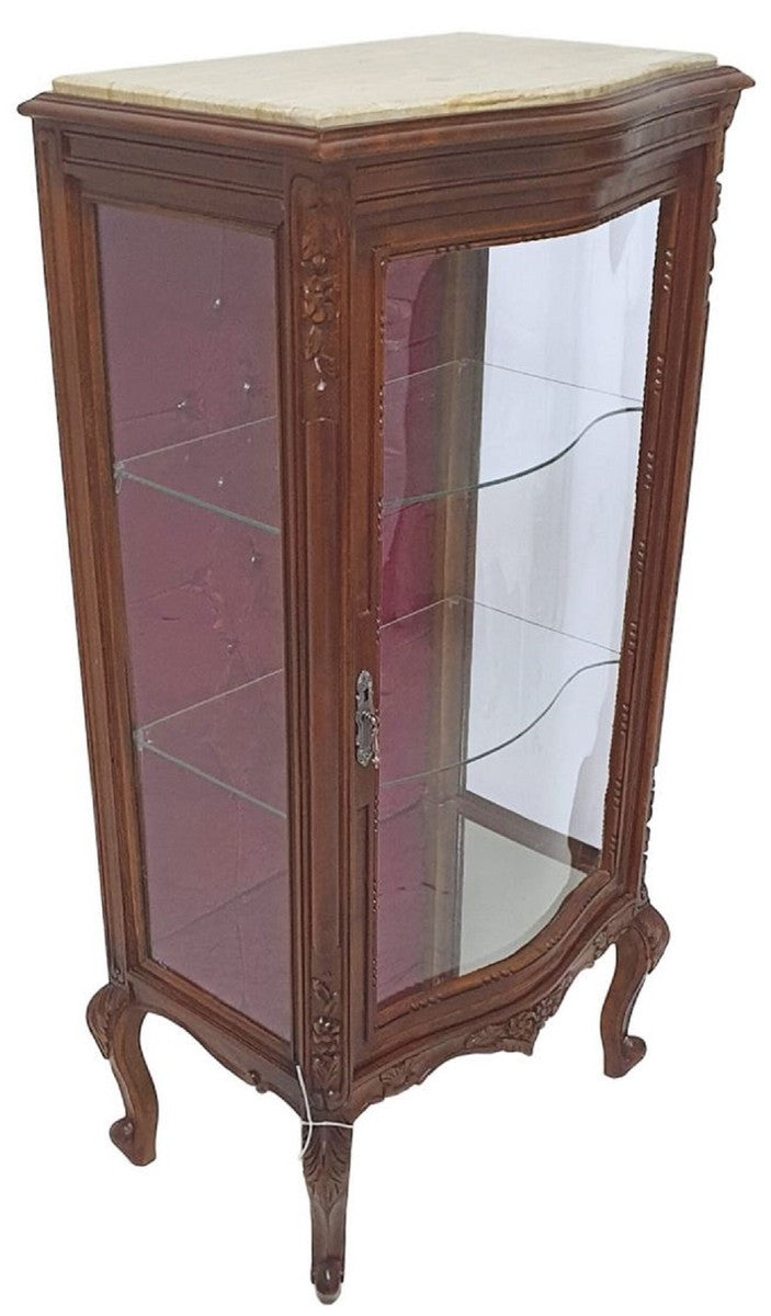 Barock Vitrine Braun / Creme / Bordeauxrot - Handgefertigter Massivholz Vitrinenschrank mit Glitzersteinen und Marmorplatte - Wohnzimmer Möbel im Barockstil - Barock Möbel