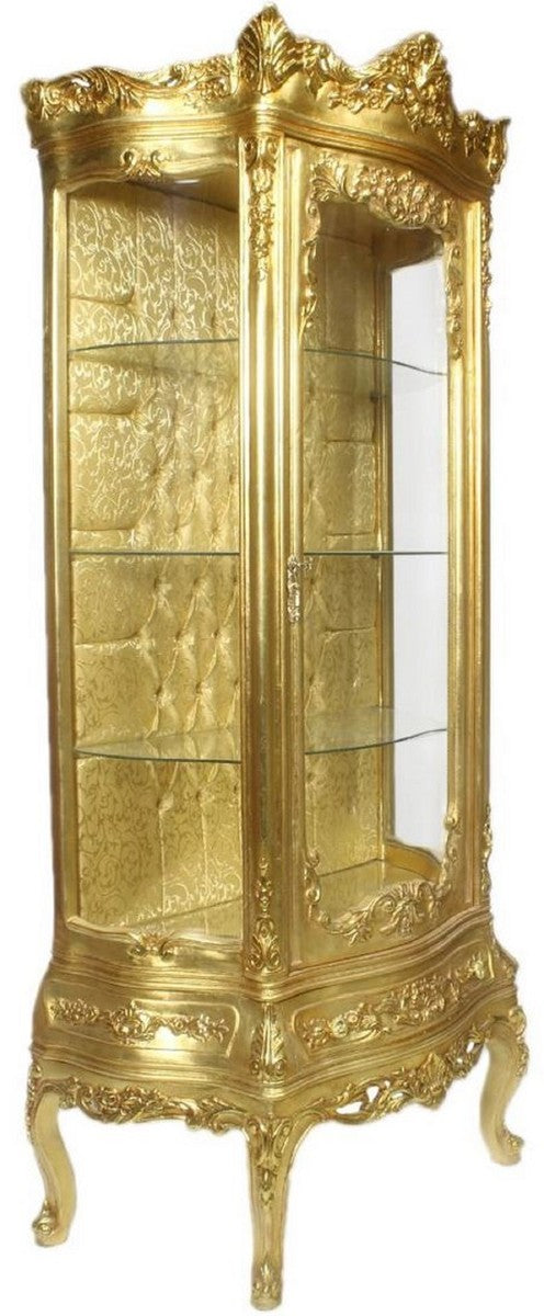 Barock Vitrine Gold 80 x 40 x H. 200 cm - Prunkvoller Barock Vitrinenschrank mit Glastür und wunderschönen Verzierungen - Barock Möbel