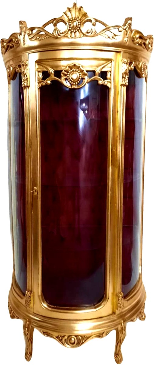 Barock Vitrine Gold / Bordeaux - Vitrinenschrank - Wohnzimmerschrank Glasvitrine - Antik Look Glas Schrank
