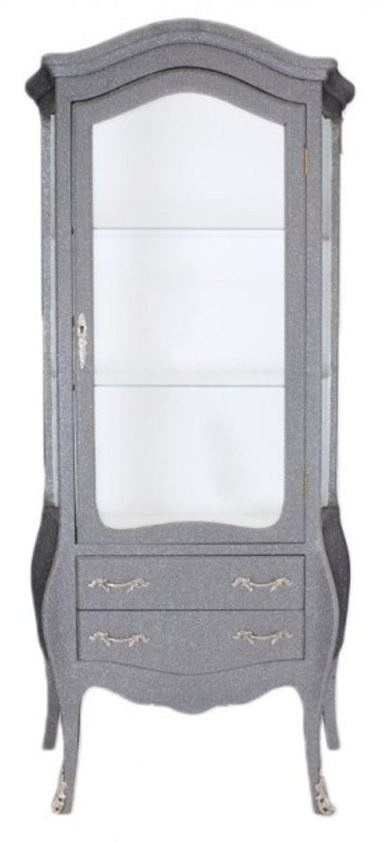 Barock Vitrine Schwarz-Grau / Glitzerlook- Vitrinenschrank - Wohnzimmerschrank