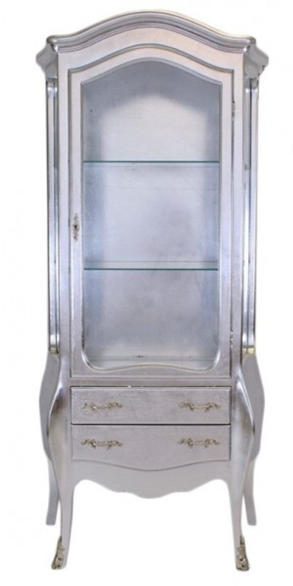 Barock Vitrine Silber / Silber - Glas Vitrine Möbel Schrank