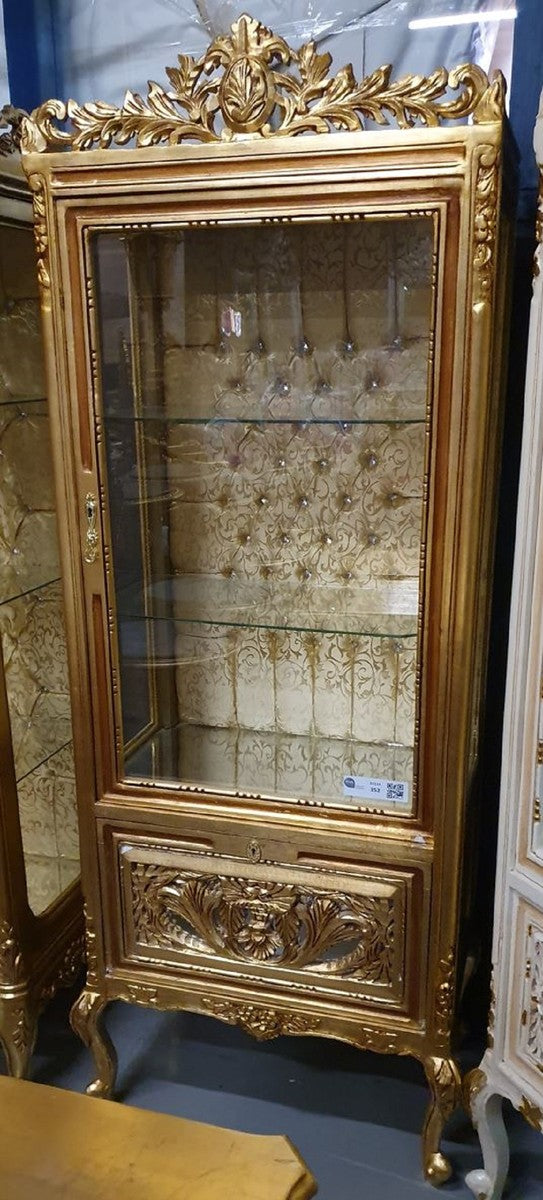 Barock Vitrine Gold / Braun - Barock Vitrinenschrank mit Glastür und Schublade - Barock Wohnzimmer Möbel - Edel & Prunkvoll