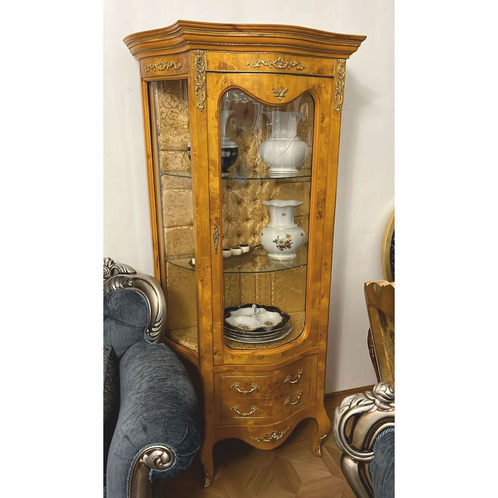 Barock Vitrine Vogelaugenahorn / Gold / Messing H. 175 cm - 1B Ware