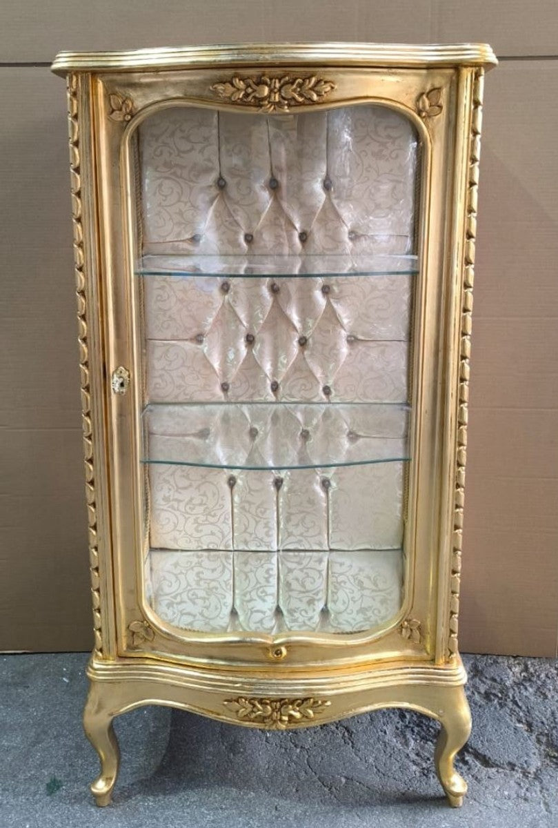 Barock Vitrine mit Glastür Gold H. 114 cm - Barockstil Möbel