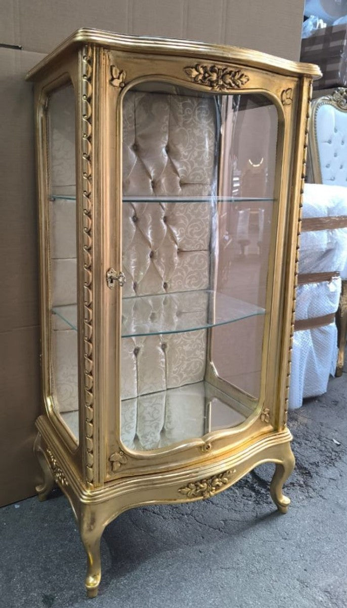 Barock Vitrine mit Glastür Gold H. 114 cm - Barockstil Möbel