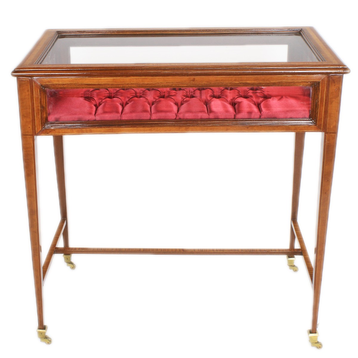 Barock Vitrine Braun / Bordeauxrot / Messing - Handgefertigter Massivholz Schaukasten mit aufklappbarem Deckel und Samtstoff - Barock Möbel