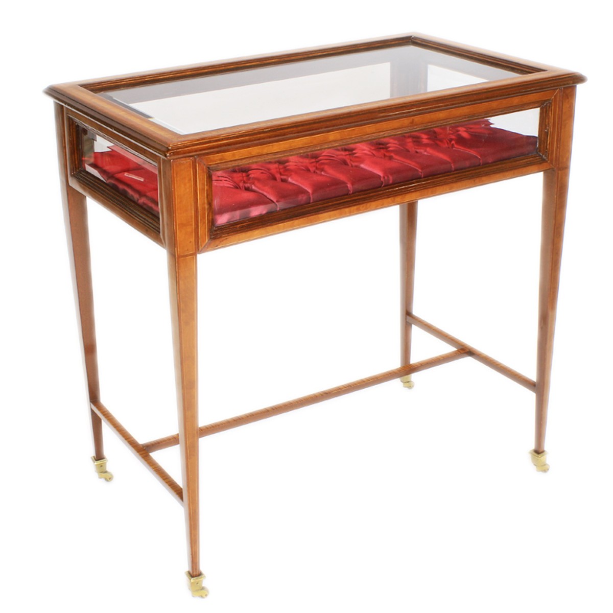 Barock Vitrine Braun / Bordeauxrot / Messing - Handgefertigter Massivholz Schaukasten mit aufklappbarem Deckel und Samtstoff - Barock Möbel