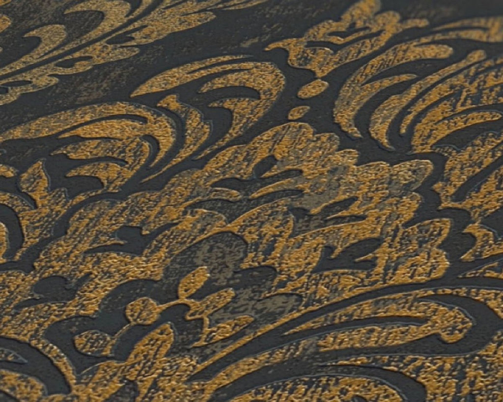 Barock Vliestapete Schwarz / Gold Metallic