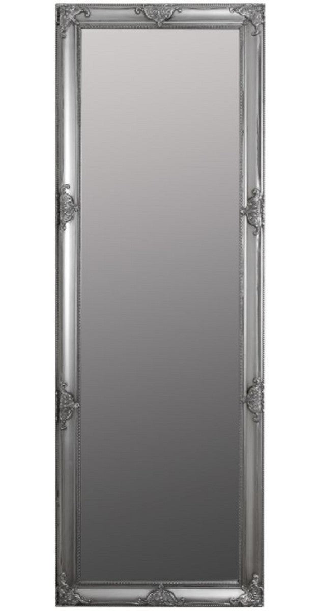 Barock Wandspiegel Silber 65 x H. 190 cm - Handgefertigter Barock Spiegel mit Holzrahmen und wunderschönen Verzierungen