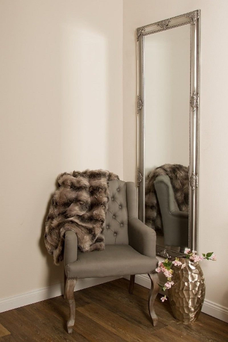 Barock Wandspiegel Silber 65 x H. 190 cm - Handgefertigter Barock Spiegel mit Holzrahmen und wunderschönen Verzierungen