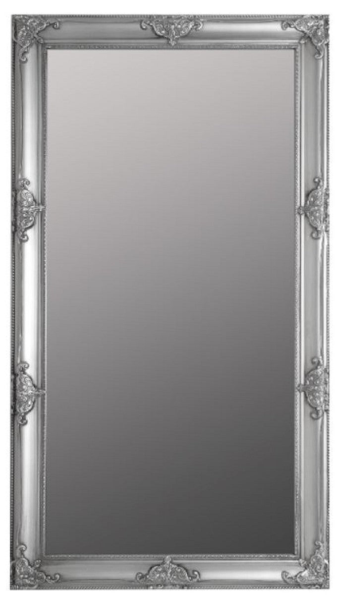 Barock Wandspiegel Silber 72 x H. 132 cm - Handgefertigter Barock Spiegel mit Holzrahmen und wunderschönen Verzierungen