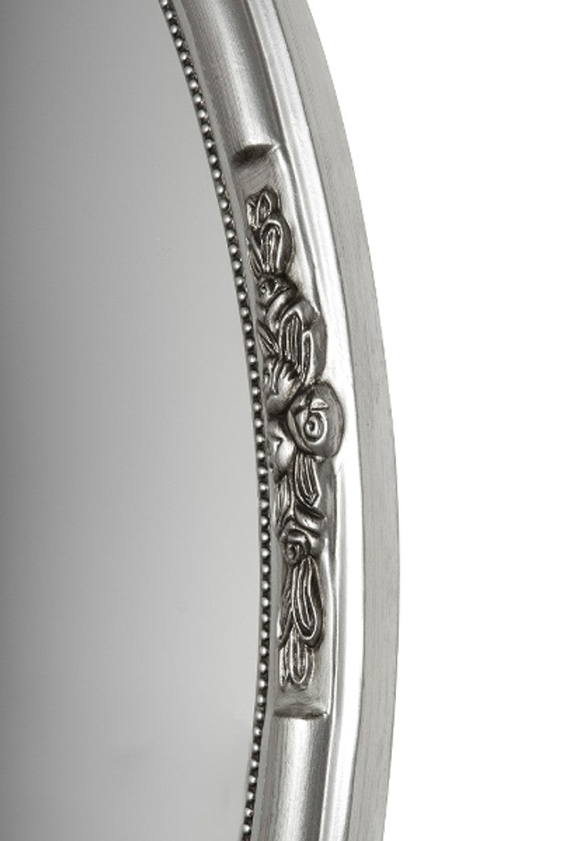 Barock Wandspiegel Oval Silber Höhe 77 cm, Breite 57 cm - Edel & Prunkvoll - Vintagelook - Handgefertigt