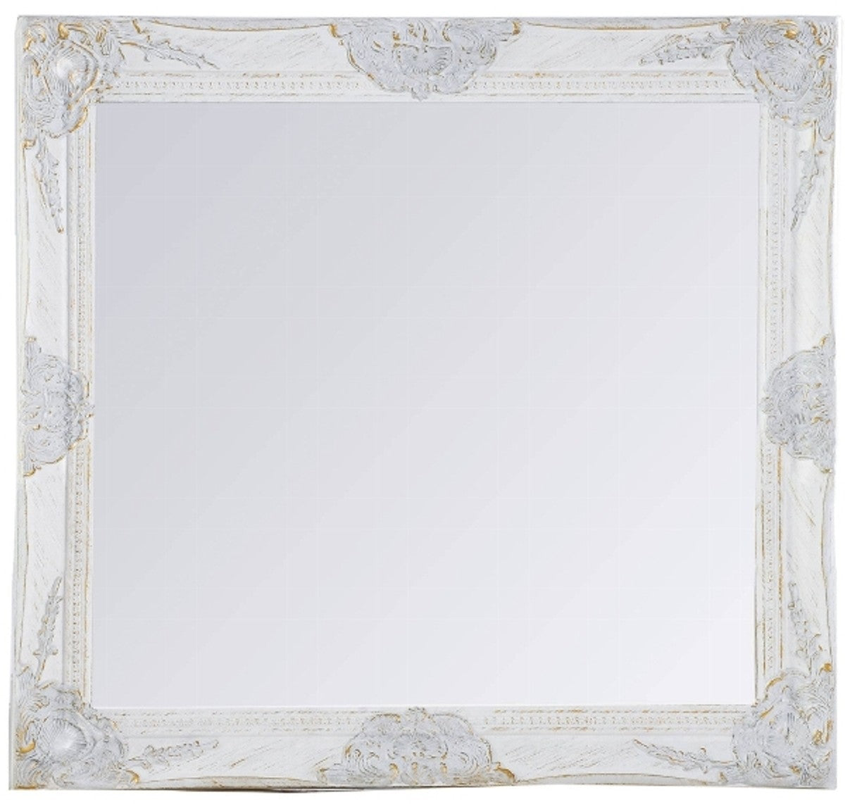 Barock Wandspiegel Weiss Höhe 62 cm, Breite 52 cm - Vintagelook - Handgefertigt - Facettenschliff