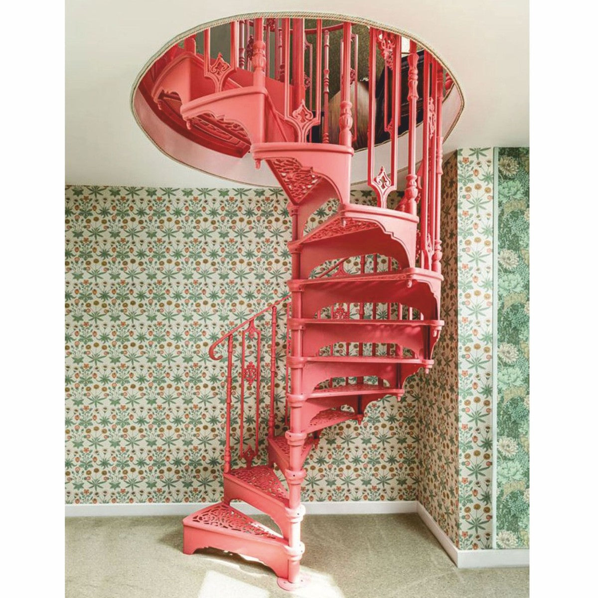 Barock Wendeltreppe / Spiraltreppe mit Geländer linke Seite Rosa H. 240 cm