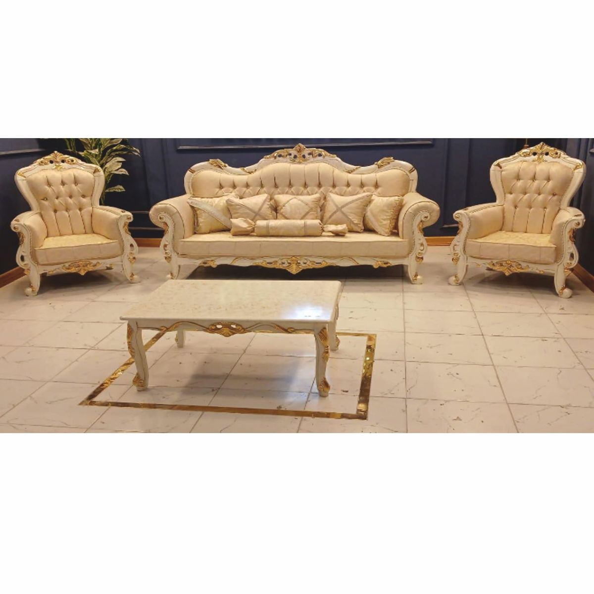 Barock Wohnzimmer Möbel Set Beige / Weiß / Gold - Barockstil Möbel