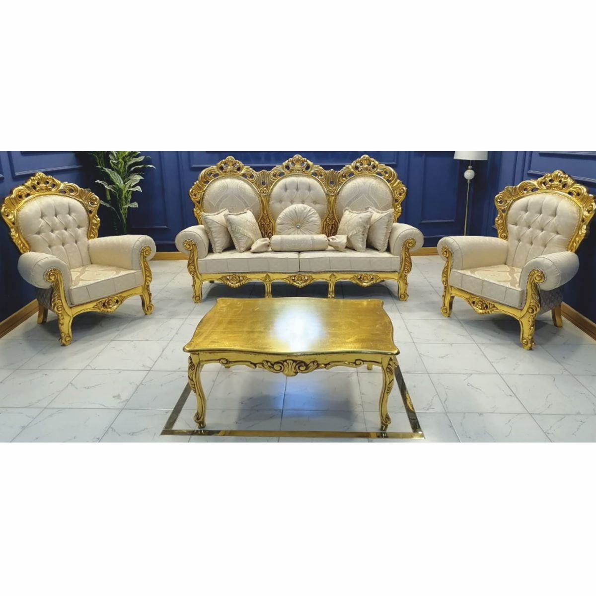 Barock Wohnzimmer Set Creme / Gold - Barock Möbel